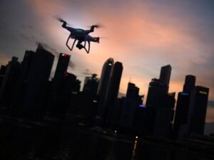 Flying drone in the night